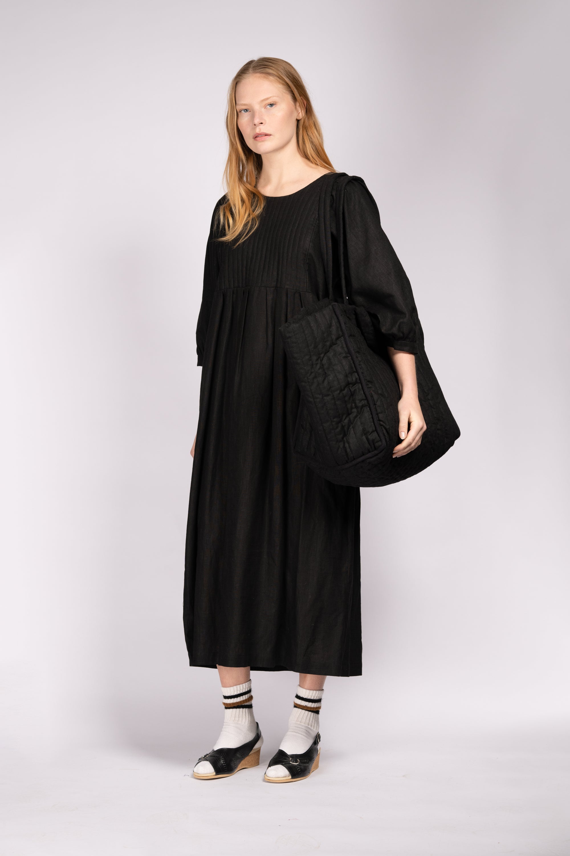 Quilt Dress - Black Linen