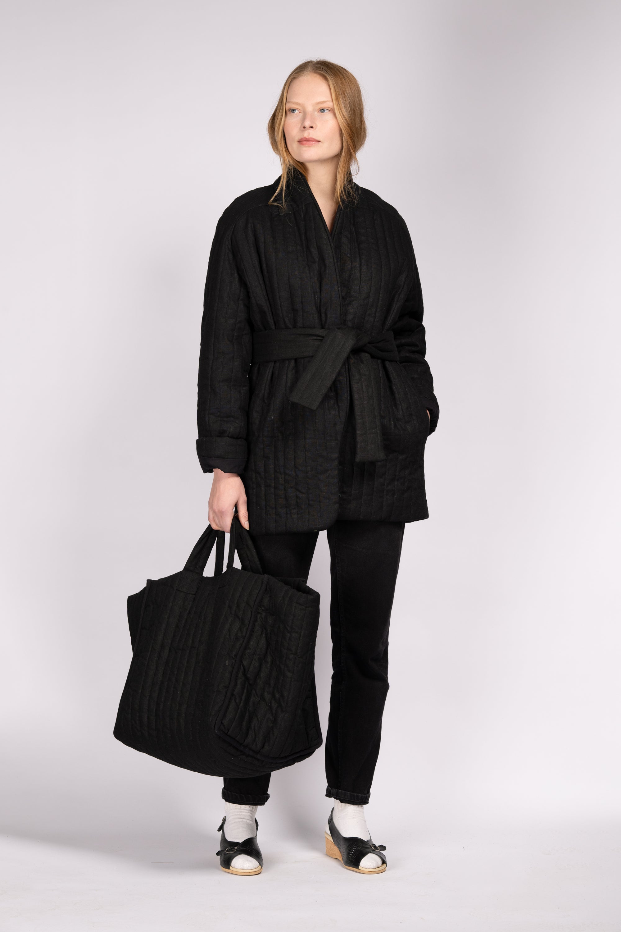 Quilty Tote - Black Linen