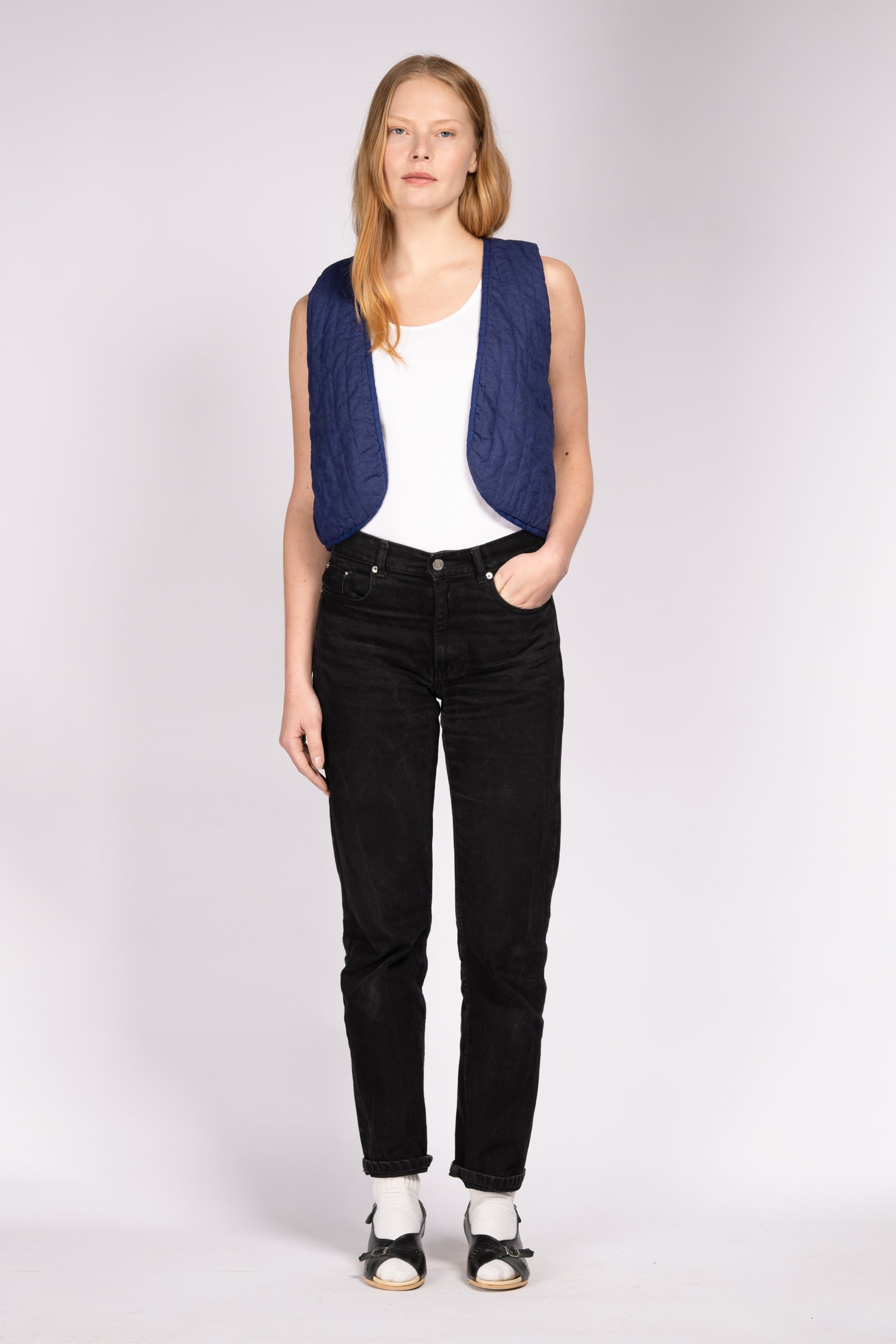 'Woodstock' Quilt Waistcoat - French Blue Linen