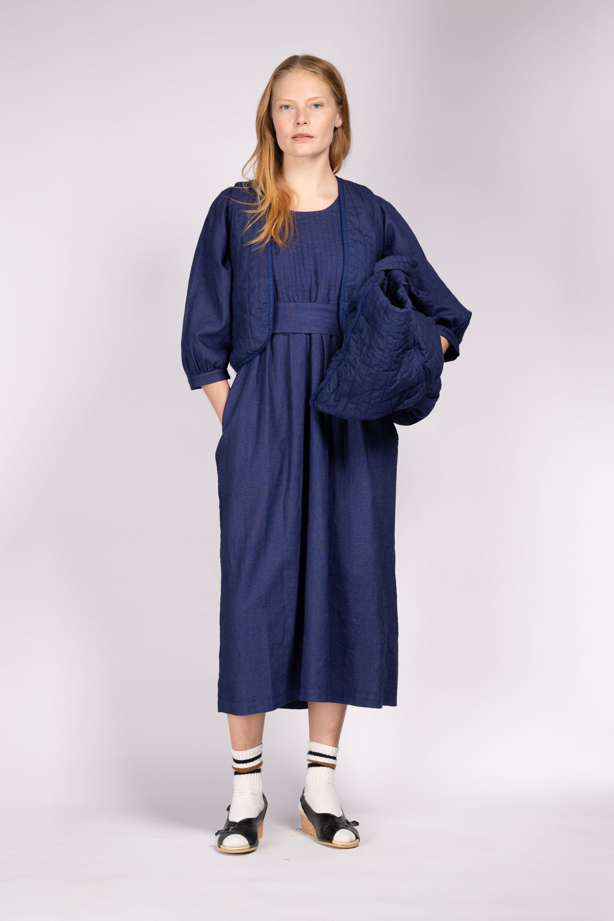 'Woodstock' Quilt Waistcoat - French Blue Linen